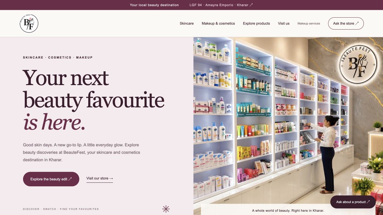 BeauteFest skincare and cosmetics website showing its beauty-store homepage